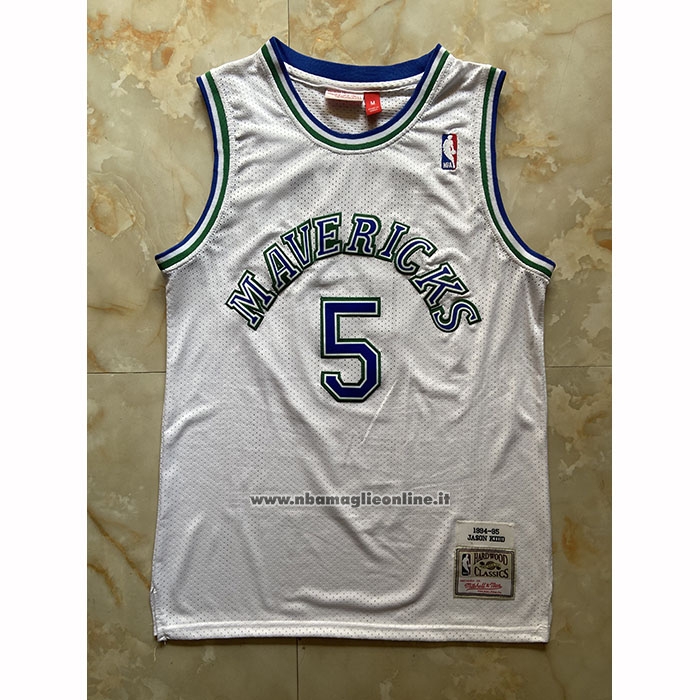 Maglia Dallas Mavericks Jason Kidd No 5 Mitchell & Ness 1994-95 Bianco